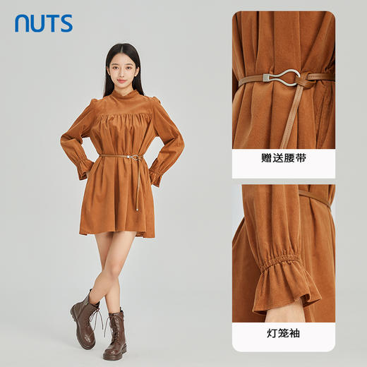 NUTS商场同款春秋季时尚简约气质高腰显瘦长袖连衣裙女313103067B 商品图2