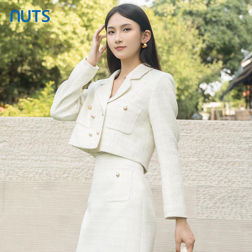 NUTS商场同款秋季简约白色小香风外套女气质时髦短外套女4320401A1 商品图1