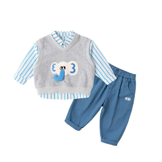 嘟嘟家 儿童春秋款三件套 衬衫马甲裤子套装 亲肤面料 细腻柔软 48小时发货 商品图4