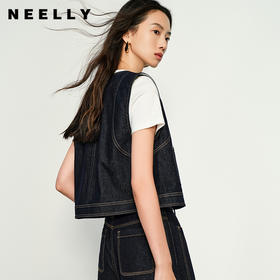 NEELLY纳俪商场同款秋季新款复古牛仔显瘦马甲女百搭叠穿上衣N25084D04590