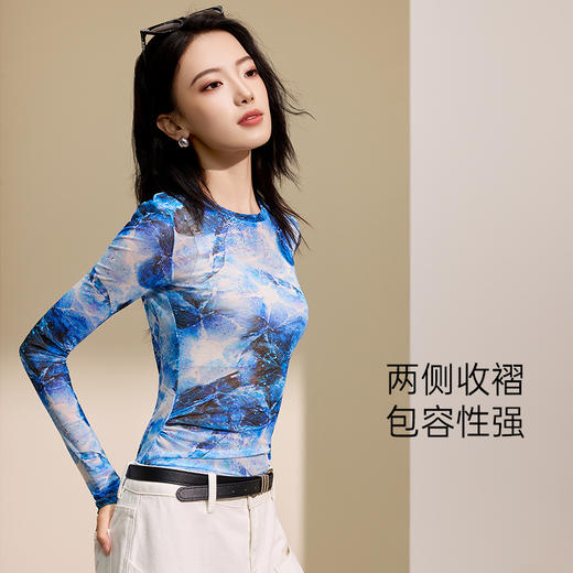 I‘d爱帝原创东方韵网纱长袖衫秋季修身打底上衣 商品图8