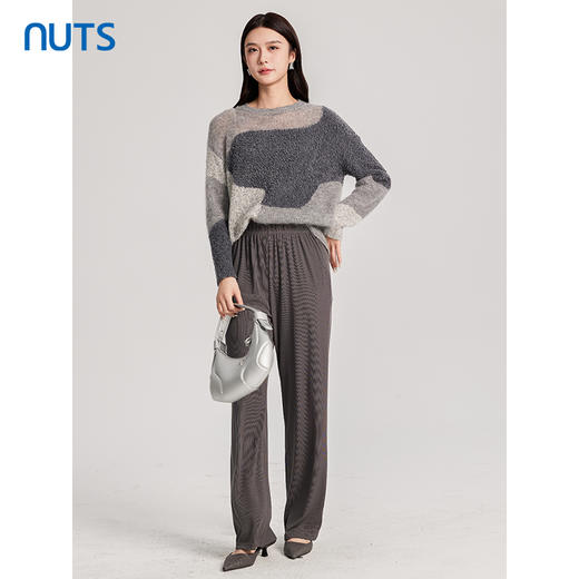 NUTS商场同款秋冬季灰色气质撞色百搭时尚毛织套头衫女4350517A1 商品图3