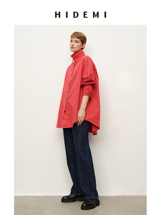 HIDEMI 经典牛仔系列深藏蓝牛仔蓝复古中腰直筒铅笔牛仔裤 商品图4