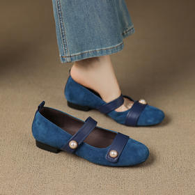 【预售5天】小众复古蓝色浅口单鞋，圆头小香风粗跟玛丽珍鞋AJ&AJ10008