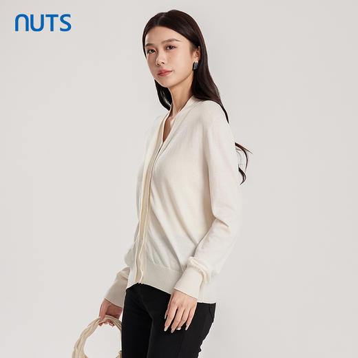 NUTS商场同款春秋款V领纯色时尚气质毛织短外套女414052405 商品图1