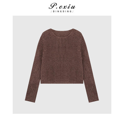 04-4潘依绣丁丁宠粉带子纱慵懒感镂空坑条圆领针织上衣 C056 商品图1