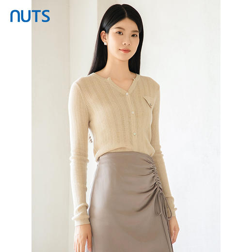 NUTS商场同款春秋款V领保暖气质温柔毛织短外套女4320505A1 商品图0