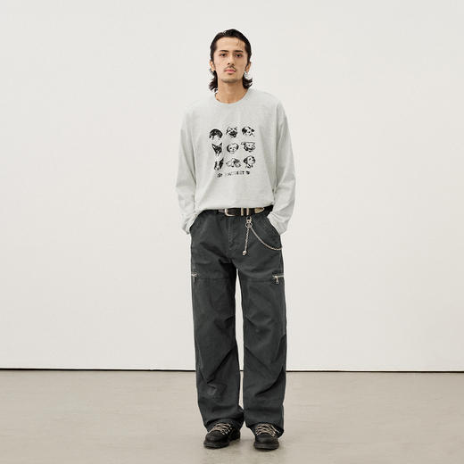 714street美式复古猫狗印花宽松长袖上衣男2025秋季纯棉情侣T恤女 商品图3