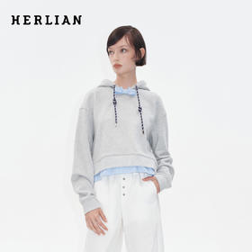 HERLIAN2025年秋季新品女士抽绳设计蝴蝶结拼接短版卫衣