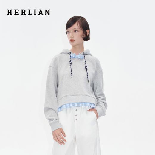 HERLIAN2025年秋季新品女士抽绳设计蝴蝶结拼接短版卫衣 商品图0