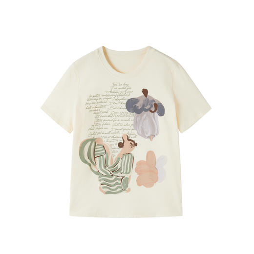 谜底T恤短袖女2025秋季新品休闲100%棉磨毛亲肤印花上衣253MT1160 商品图4