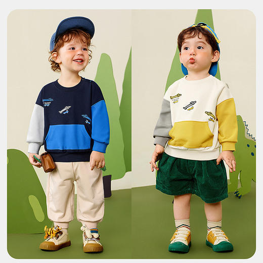 迷你巴拉男童卫衣2025秋新品宝宝撞色弹力不易变形宽松上衣 商品图2