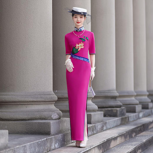 长款走秀旗袍2025夏季新款演出旗袍连衣裙年轻款复古修身气质旗袍 商品图2