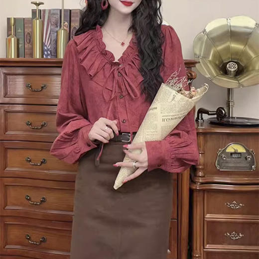 裁缝学苑AQ522港风复古系带荷叶边衬衫纸样女装新款长袖衬衣灯笼袖样板 商品图1