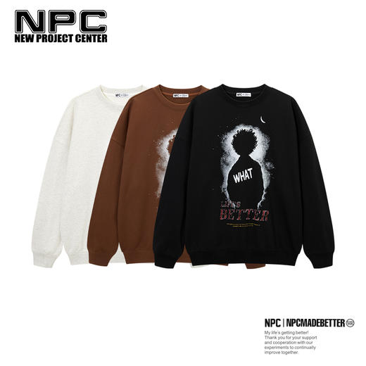 NPC潮牌【雅丹风】重磅430克发泡印花背影小男孩圆领卫衣男NP4AST12 商品图0