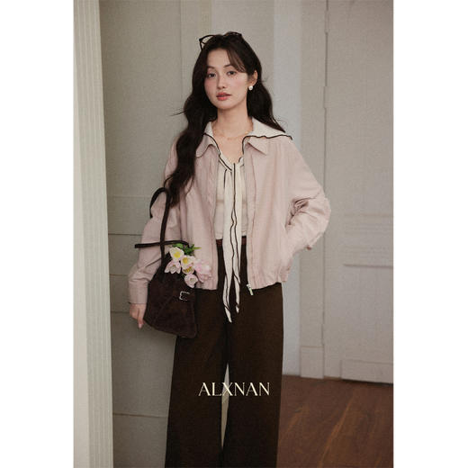 鹿向南「薄荷心事」燕麦色长袖海军领针织衫秋新款温柔通勤上衣女 商品图3