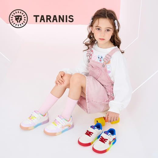 泰兰尼斯秋季新款闪灯鞋女童板鞋轻便男童休闲鞋软底防滑运动鞋  T02X5C6845 商品图4