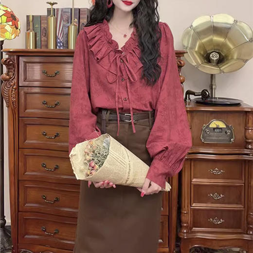 裁缝学苑AQ522港风复古系带荷叶边衬衫纸样女装新款长袖衬衣灯笼袖样板 商品图4