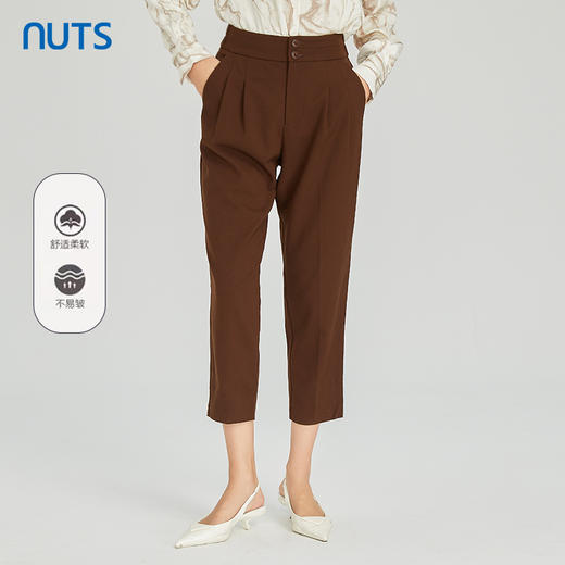 NUTS商场同款春秋复古气质高腰直筒显瘦九分休闲长裤女313073276B 商品图0