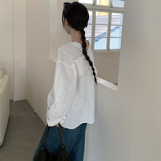 卷卷紫简约休闲V领棉麻衬衫 面料舒适亲肤透气 法式气质风慵懒松弛随性百搭 商品图7