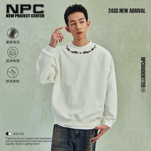 NPC潮牌立体龙纹刺绣圆领卫衣休闲高克重宽松男潮流长袖NP41ST20 商品图0