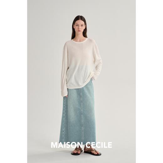 MAISON CECILE 复古天然牛仔棉干爽舒适后开叉高腰半身裙 商品图2
