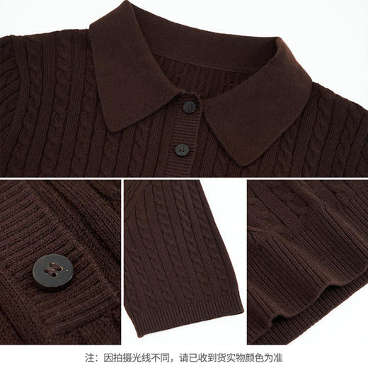 【商场同款】CNK5879 “MIU系学院风POLO半袖针织” 老钱风深咖色绞花毛衫 商品图6