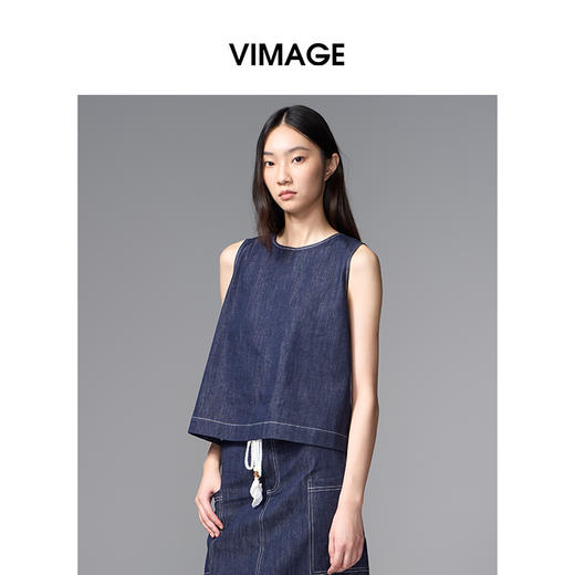 VIMAGE纬漫纪率性无袖牛仔简约大方小上衣V2413101 商品图3