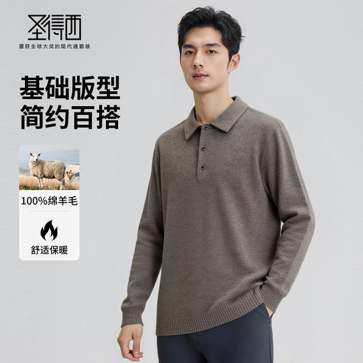 【100%绵羊毛】圣得西男士保暖polo领羊毛衫25秋新款重磅毛衣410g 商品图1