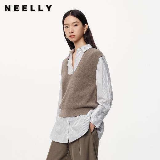 NEELLY纳俪商场同款秋季新款低圆领无袖针织衫女通勤新款上衣马甲N25084A04580 商品图0