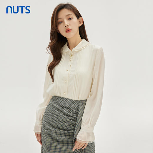 NUTS商场同款秋季时尚气质通勤风花边领设计感长袖衬衫女333012129 商品图0