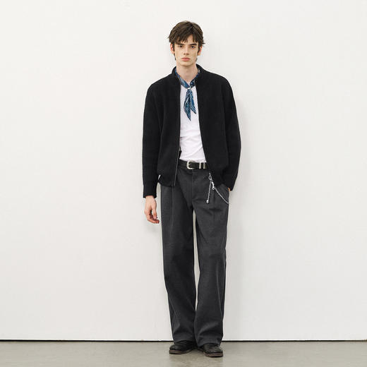 714street立领竖纹毛衣开衫2025秋冬情侣款老钱风穿搭针织外套男 商品图3