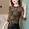 秋冬网纱加绒加厚蕾丝打底衫新款豹纹时尚内搭t恤女长袖遮肚上衣 商品缩略图1