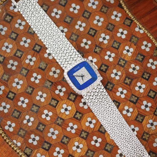 独角鹿西洋古董瑞士出品18K白金青金石钻石表盘女士腕表古董珠宝 商品图2