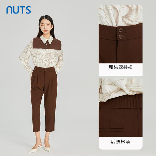 NUTS商场同款春秋复古气质高腰直筒显瘦九分休闲长裤女313073276B 商品图2