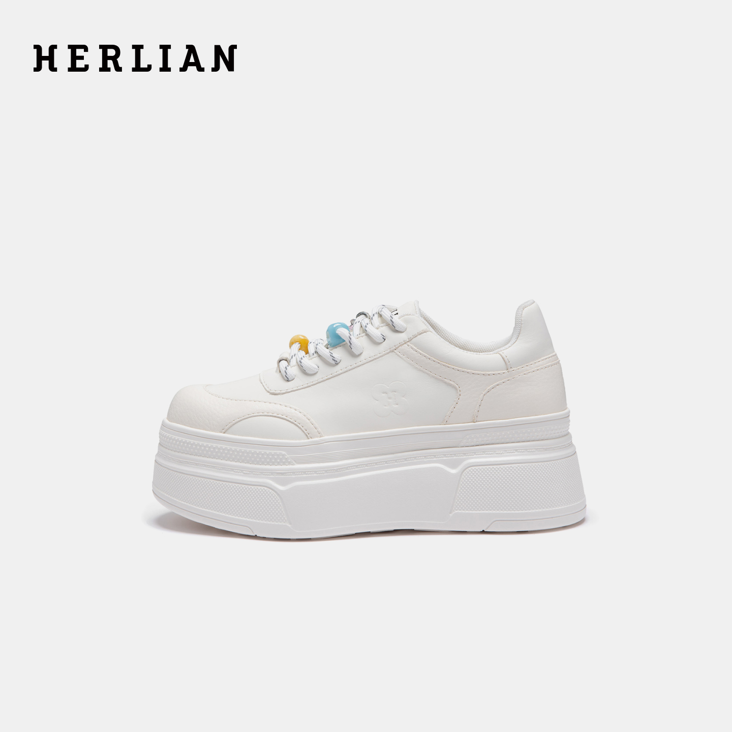 HERLIAN2025年秋季新品女士休闲鞋可拆卸配饰厚底小白鞋