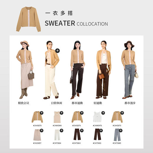 【商场同款】CNR5852 “细腻拼色毛开衫” 柔和驼色  拼色门襟开衫 商品图8