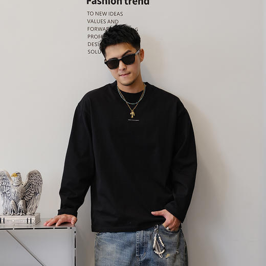 徐太浪300g简约百搭长袖T恤男2025新款秋季休闲大码纯棉打底上衣 商品图2