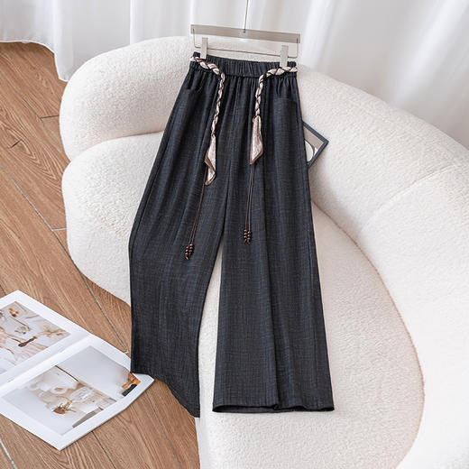 韩系高级感气质宽松阔腿裤女2025秋季纯色休闲高腰垂坠感直筒裤子 商品图1