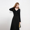 三彩2025秋季新款V领收腰针织连衣裙A字裙长裙显瘦小黑裙M 商品缩略图3