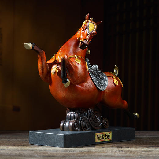 《骏业宏图》银马鞍 金当卢 铜马摆件  唐马 艺术品  錾刻雕塑  祝福马到成功  商务文化礼品  生肖马 商品图3