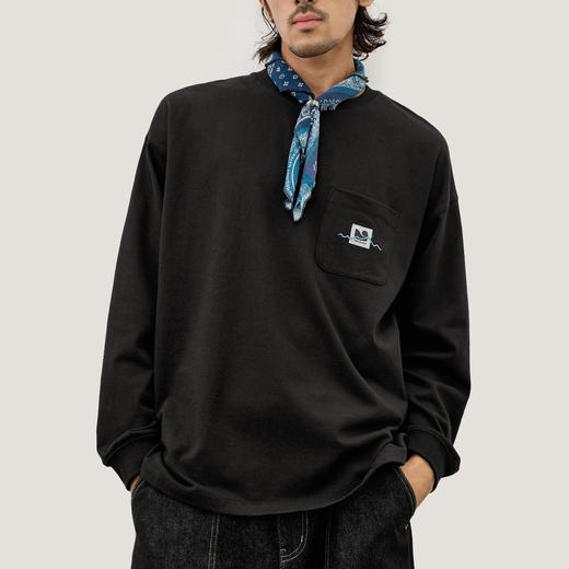 714street美式复古印花长袖上衣 2025秋季国潮纯棉宽松情侣T恤男 商品图1