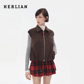 HERLIAN2025年女士秋季新品抽绳可调节下摆设计拉链马甲