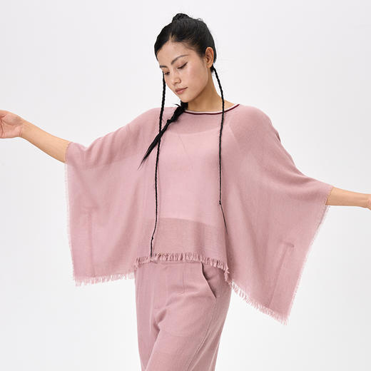 羊绒夹道圆领斗篷式女上衣  SJF97W366B 商品图1