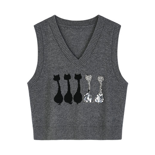 NEELLY纳俪商场同款秋季新款V领显瘦针织马甲背心女复古百搭毛衣N25084A04406 商品图3