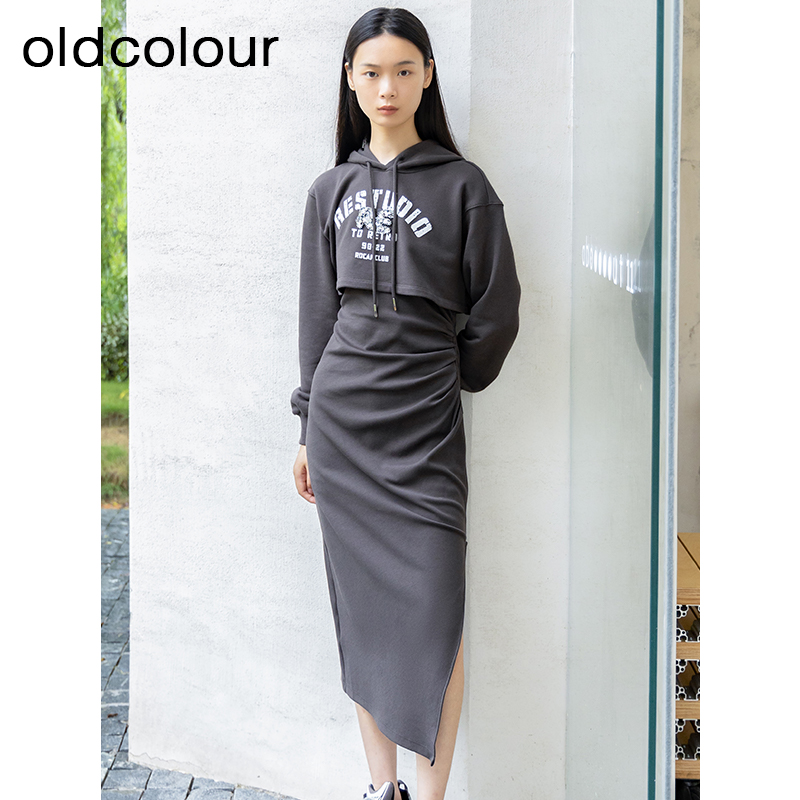 oldcolour秋季新款甜酷风字母印花连帽卫衣两件套连衣裙P381006A1