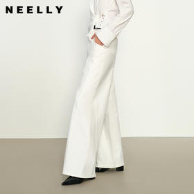 NEELLY纳俪商场同款秋季新款经典白色直筒裤女垂感休闲显瘦长裤N25084H04593