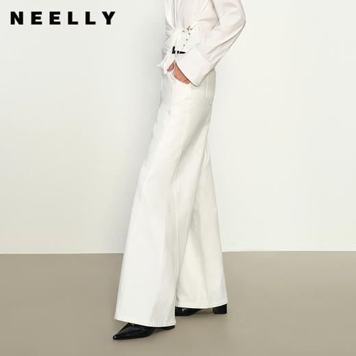 NEELLY纳俪商场同款秋季新款经典白色直筒裤女垂感休闲显瘦长裤N25084H04593 商品图0