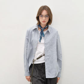 714street 50支精纺纯棉宽松长袖情侣衬衣2025秋季三色条纹衬衫男