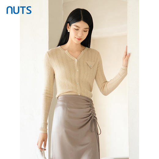 NUTS商场同款春秋款V领保暖气质温柔毛织短外套女4320505A1 商品图1